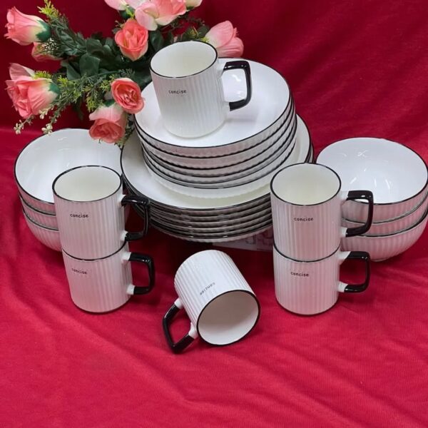 24pcs Concise Ceramic Dinner Set with Black Rim  - ( 6 dinner plates, 6 side plates, 6 bowls and 6 cups) - Image 3