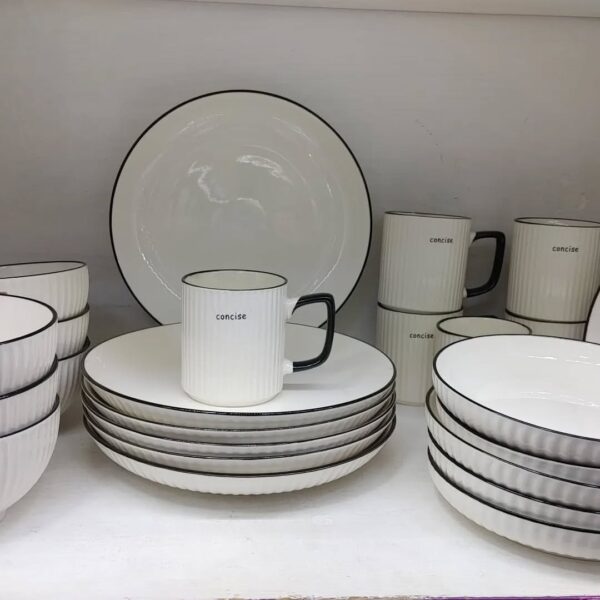 24pcs Concise Ceramic Dinner Set with Black Rim  - ( 6 dinner plates, 6 side plates, 6 bowls and 6 cups) - Image 4