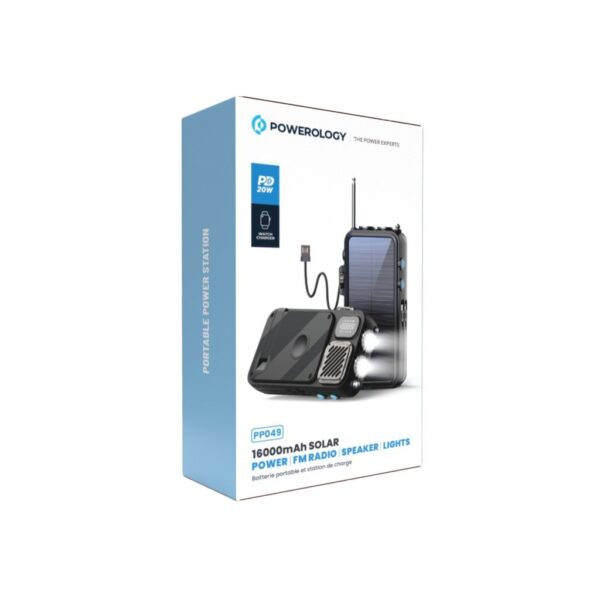 Powerology 16000mAh Solar Power Bank with FM Radio Speaker and Lights - Black - Image 2