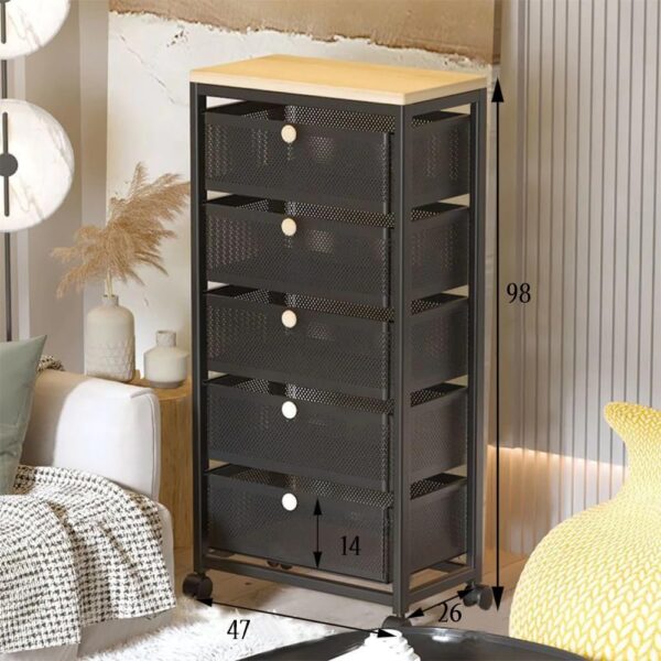 Mesh Kitchen Vegetable Cabinet Storage Organizer 5 Layers - Black - Image 4