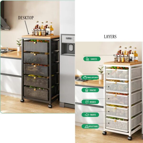Mesh Kitchen Vegetable Cabinet Storage Organizer 5 Layers - Black - Image 3