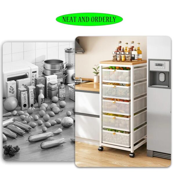 Mesh Kitchen Vegetable Cabinet Storage Organizer 5 Layers - Black - Image 2