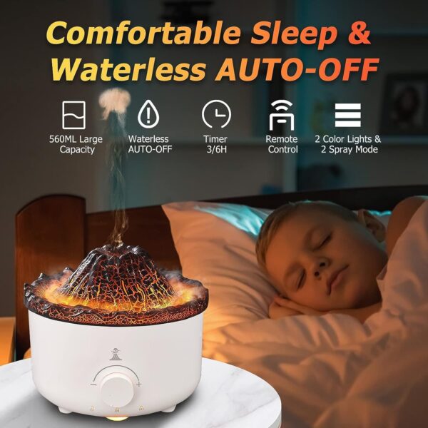 Sonifer Volcano Humidifier, Jellyfish Mist Humidifier for Bedroom, Pulsating/Continuous Modes - Image 4