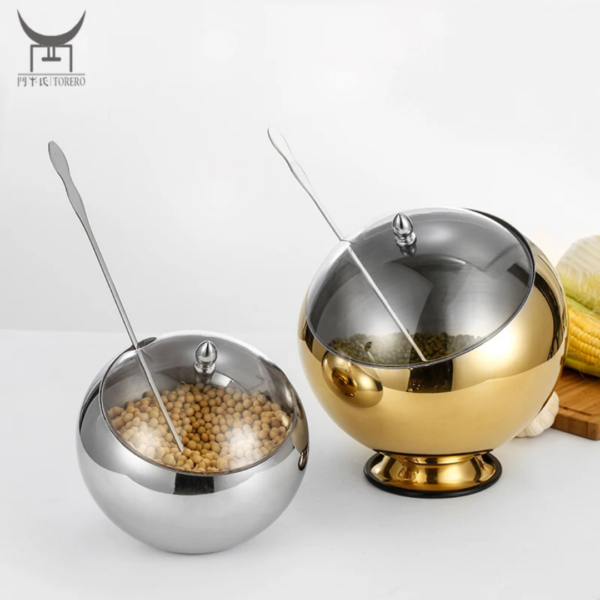 Stainless Steel Kitchen Tilted Storage Bowl Spherical Sauce Containers Bowl with Lid Restaurant - Image 6