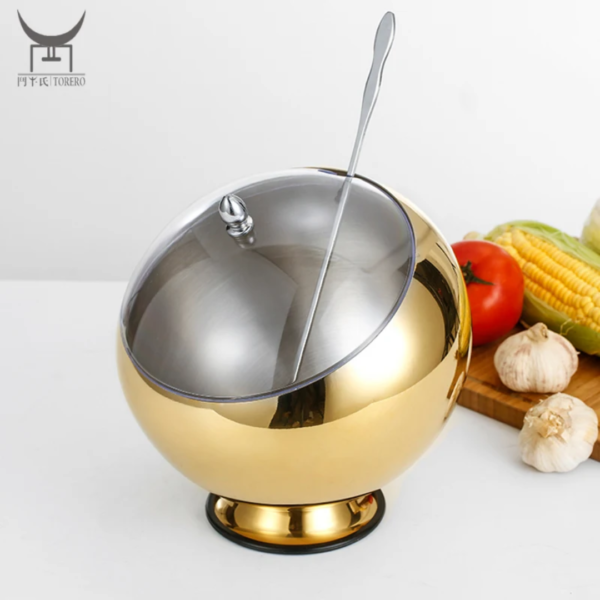 Stainless Steel Kitchen Tilted Storage Bowl Spherical Sauce Containers Bowl with Lid Restaurant - Image 3