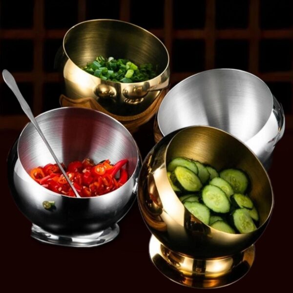 Stainless Steel Kitchen Tilted Storage Bowl Spherical Sauce Containers Bowl with Lid Restaurant - Image 5