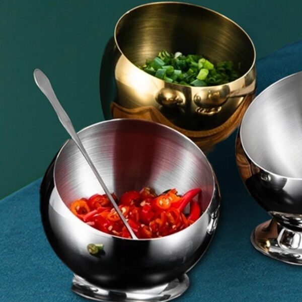 Stainless Steel Kitchen Tilted Storage Bowl Spherical Sauce Containers Bowl with Lid Restaurant - Image 4