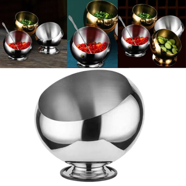 Stainless Steel Kitchen Tilted Storage Bowl Spherical Sauce Containers Bowl with Lid Restaurant - Image 2