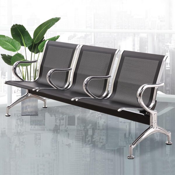 Office Reception Waiting Chairs 3 Seats Black - Image 3