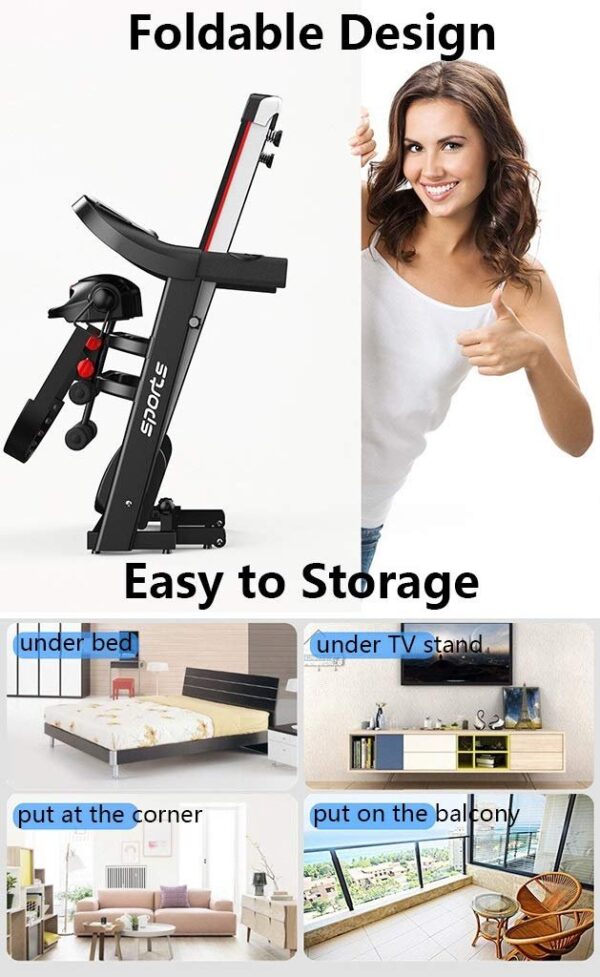 Treadmill Multifunctional 2.0HP Hydraulic Folding Ultra Silent Heart Rate Test with LCD Display Running Machine - Image 4