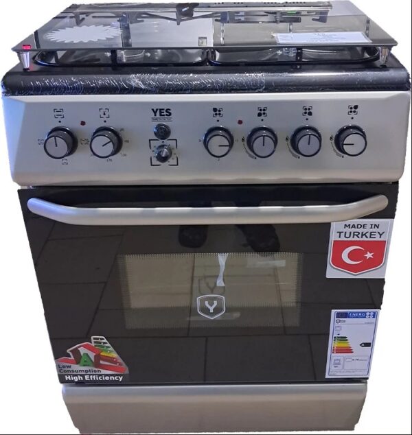 YES Cooker 3 – Gas Burners + 1 Electric Plate, 60x60cm; Electric Oven & Grill, Auto Ignition – Silver - Image 4