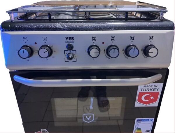 YES Cooker 3 – Gas Burners + 1 Electric Plate, 60x60cm; Electric Oven & Grill, Auto Ignition – Silver - Image 3