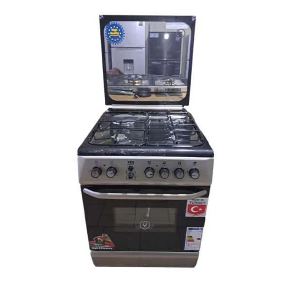YES Cooker 3 – Gas Burners + 1 Electric Plate, 60x60cm; Electric Oven & Grill, Auto Ignition – Silver