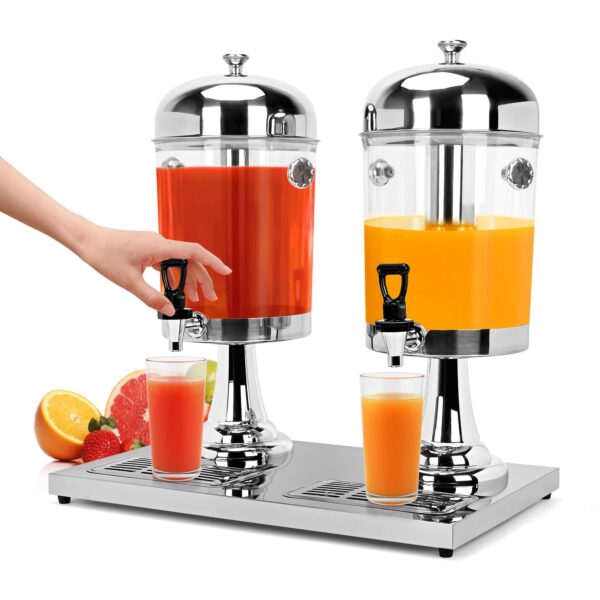 Beverage Double Juice Dispenser with Ice Core and Spigot Punch Dispenser