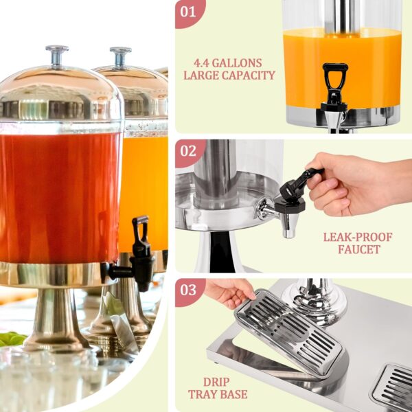 Beverage Double Juice Dispenser with Ice Core and Spigot Punch Dispenser - Image 3