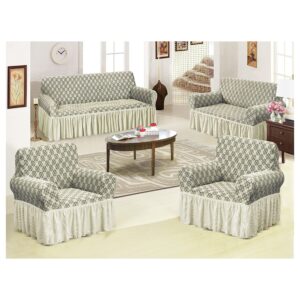 Turkish Fabric 7 Seater Sofa Covers 3211, Stretchable Couch Cover Combination Slipcover (Cream)