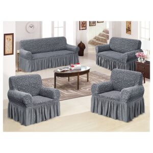 Turkish Fabric 7 Seater Sofa Covers 3211, Stretchable Couch Cover Combination Slipcover (Grey)