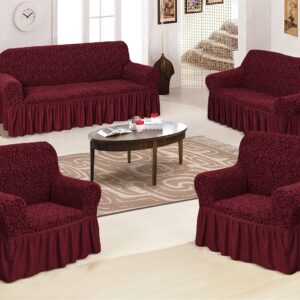 Turkish Fabric 7 Seater Sofa Covers 3211, Stretchable Couch Cover Combination Slipcover (Maroon)