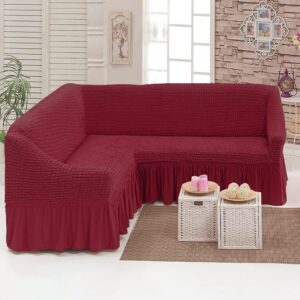 Turkish Stretchable Sofa Cover 5 Seater Straight & L shape Sofa(Claret Red)