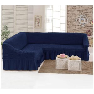 Turkish Stretchable Sofa Cover 5 Seater Straight & L shape Sofa (Navy Blue)