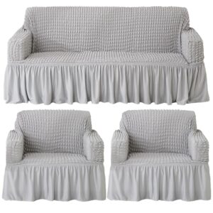Turkish Fabric 5 Seater Sofa Cover Set 3+1+1 Bubble Fabric (Ash Grey)