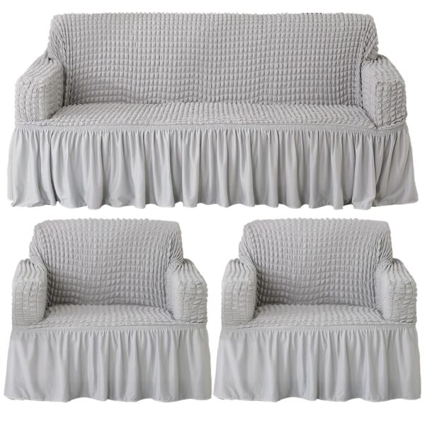 Turkish Fabric 5 Seater Sofa Cover Set 3+1+1 Bubble Fabric (Ash Grey)