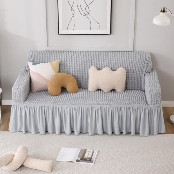 Turkish Fabric 5 Seater Sofa Cover Set 3+1+1 Bubble Fabric (Ash Grey) - Image 4