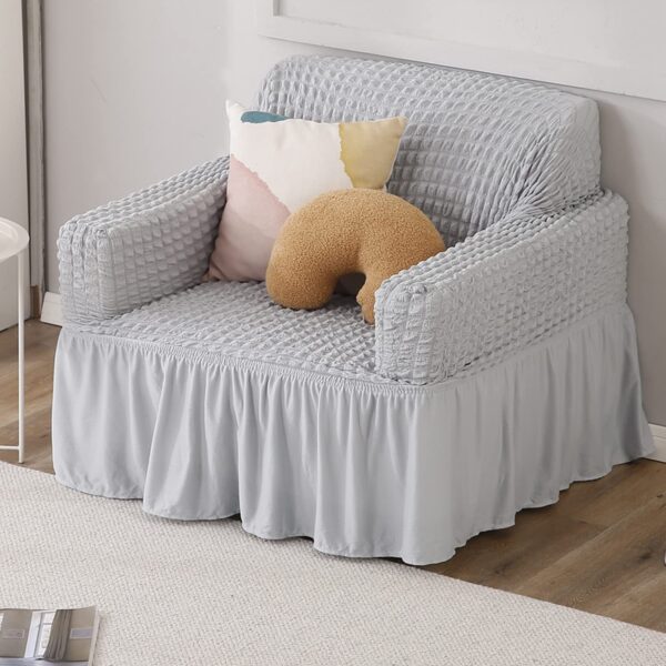 Turkish Fabric 5 Seater Sofa Cover Set 3+1+1 Bubble Fabric (Ash Grey) - Image 3