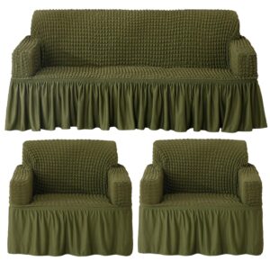 Turkish Fabric 5 Seater Sofa Cover Stretchable Bubble Fabric (Forest Green)