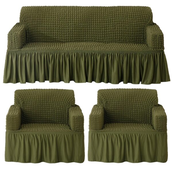 Turkish Fabric 5 Seater Sofa Cover Stretchable Bubble Fabric (Forest Green)