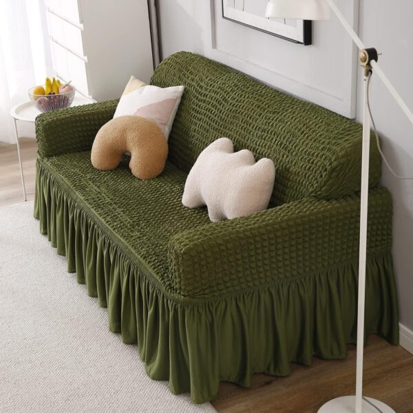 Turkish Fabric 5 Seater Sofa Cover Stretchable Bubble Fabric (Forest Green) - Image 3