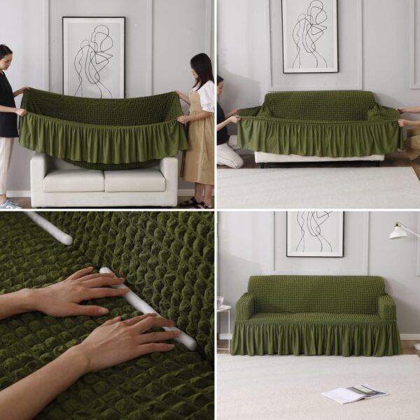 Turkish Fabric 5 Seater Sofa Cover Stretchable Bubble Fabric (Forest Green) - Image 5