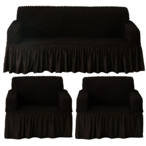 Turkish Fabric 5 Seater Sofa Cover Stretchable Bubble Fabric (Dark Charcoal)