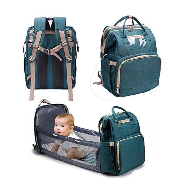 Portable Diaper Bag, Multifunctional Baby Travel Cot, Multifunctional Baby Portable Foldable Cot Bed, Mummy Bag Foldable Travel Baby Backpack, Green
