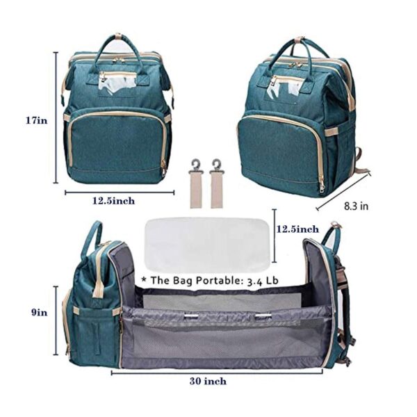 Portable Diaper Bag, Multifunctional Baby Travel Cot, Multifunctional Baby Portable Foldable Cot Bed, Mummy Bag Foldable Travel Baby Backpack, Green - Image 2