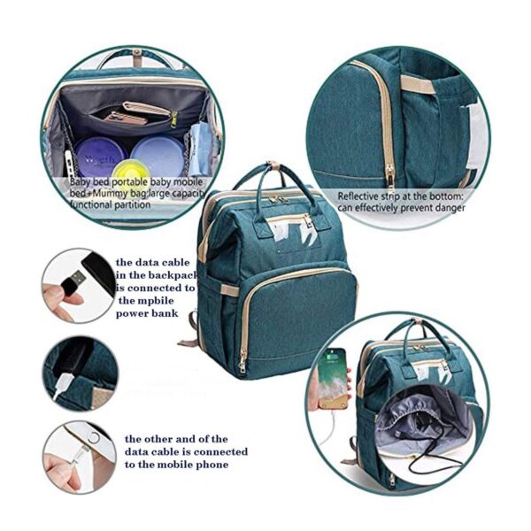 Portable Diaper Bag, Multifunctional Baby Travel Cot, Multifunctional Baby Portable Foldable Cot Bed, Mummy Bag Foldable Travel Baby Backpack, Green - Image 11