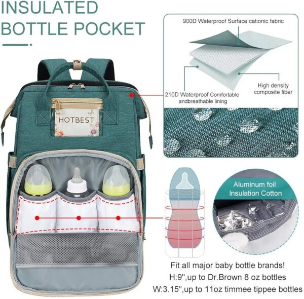 Portable Diaper Bag, Multifunctional Baby Travel Cot, Multifunctional Baby Portable Foldable Cot Bed, Mummy Bag Foldable Travel Baby Backpack, Green - Image 6