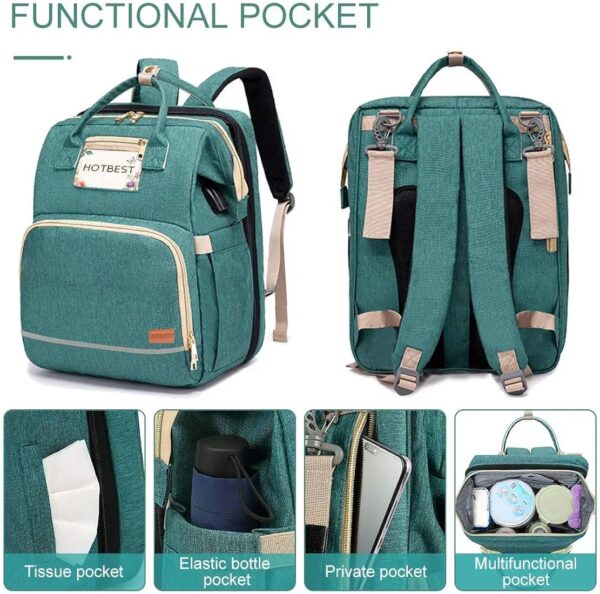 Portable Diaper Bag, Multifunctional Baby Travel Cot, Multifunctional Baby Portable Foldable Cot Bed, Mummy Bag Foldable Travel Baby Backpack, Green - Image 12