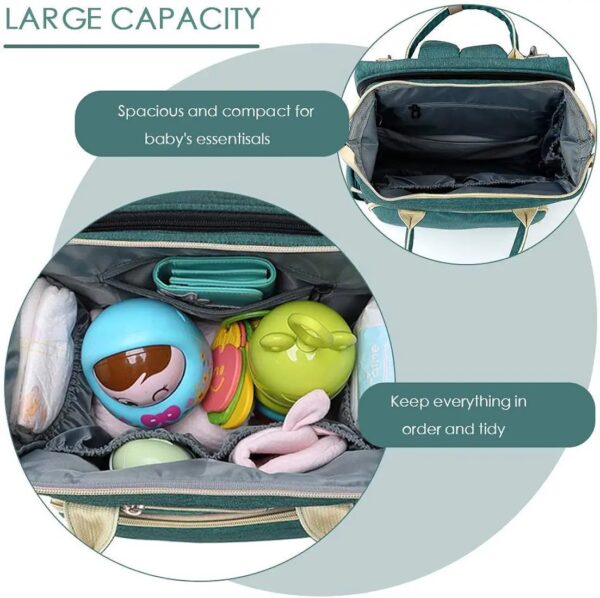Portable Diaper Bag, Multifunctional Baby Travel Cot, Multifunctional Baby Portable Foldable Cot Bed, Mummy Bag Foldable Travel Baby Backpack, Green - Image 5
