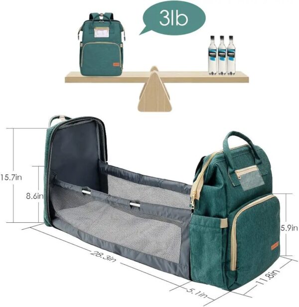 Portable Diaper Bag, Multifunctional Baby Travel Cot, Multifunctional Baby Portable Foldable Cot Bed, Mummy Bag Foldable Travel Baby Backpack, Green - Image 7