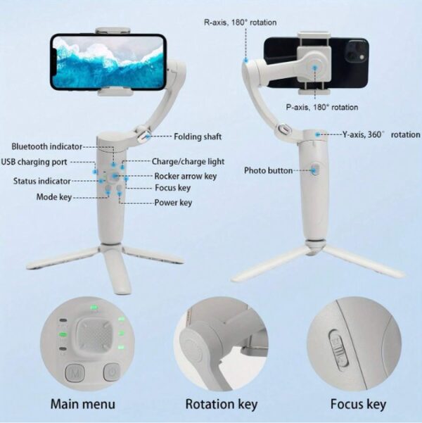 Merak One M1 3-Axis Smartphone Gimbal Stabilize Foldable 3-Axis Gimbal With Face Tracking & Gesture Control - White - Image 5