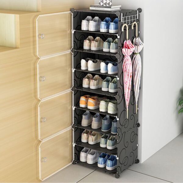 Single Column Plastic Shoe Rack 16 Pairs - Black