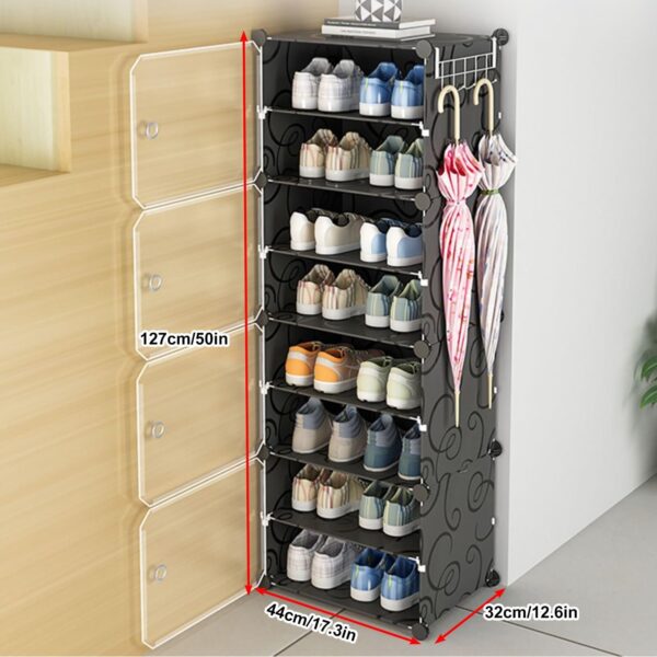 Single Column Plastic Shoe Rack 16 Pairs - Black - Image 2