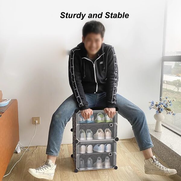 Single Column Plastic Shoe Rack 16 Pairs - Black - Image 6