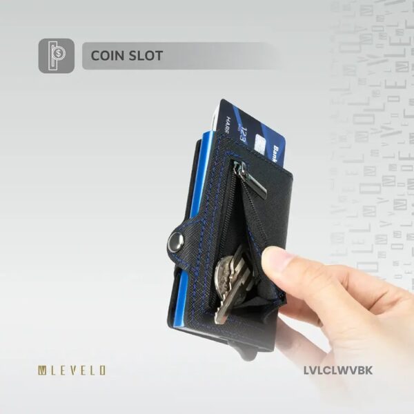 Levelo Card Wallet Cache Genuine Leather Wallet with Coin Slot, Money Slot - Black - Image 2