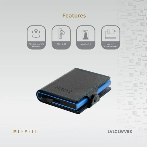 Levelo Card Wallet Cache Genuine Leather Wallet with Coin Slot, Money Slot - Black - Image 3