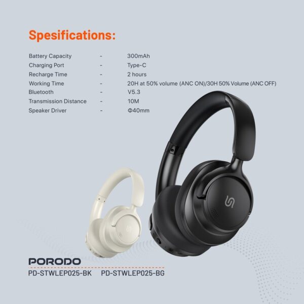 Porodo Soundtec Zen Active Noise-Cancellation Headphones - Image 4