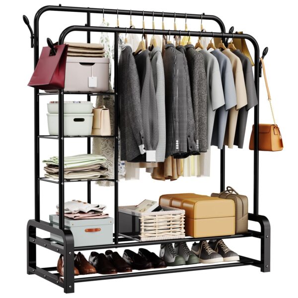 Double Pole Cloth Hanger and Shoe Rack, Cloth Dryer BK