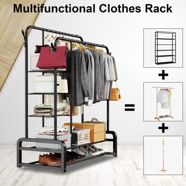Double Pole Cloth Hanger and Shoe Rack, Cloth Dryer BK - Image 2