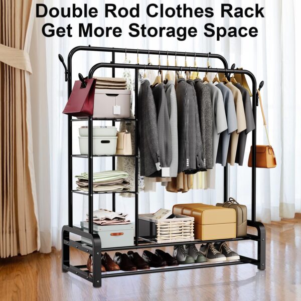 Double Pole Cloth Hanger and Shoe Rack, Cloth Dryer BK - Image 4